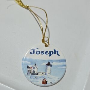 Personalized White and Blue Holiday Ornament